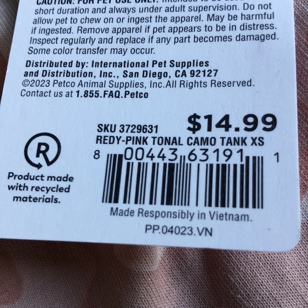 NWT pink tonal Camo dog tank tee XS